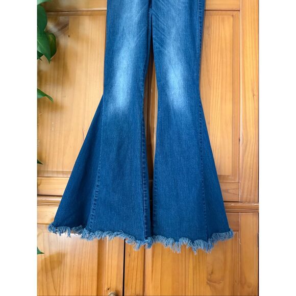 Judith March Boho Flare Jeans M – Fringe Hem Bell Bottom Denim with Aztec Back P - Picture 4 of 12